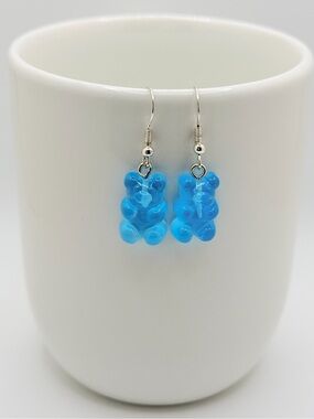 Bright Blue Gummy Bear Drop Earrings for Women
